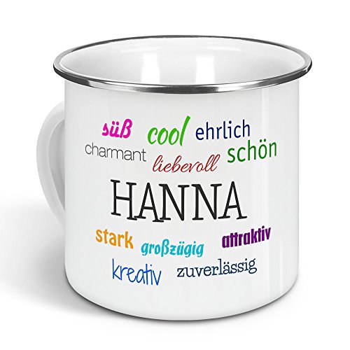 printplanet - Emaille-Tasse mit Namen Hanna - Metallbecher mit Design Positive Eigenschaften - Nostalgie-Becher, Camping-Tasse, Blechtasse, Farbe Silber, 300ml printplanet - Emaille-Tasse mit Namen Hanna - Metallbecher mit Design Positive Eigenschaften - Nostalgie-Becher, Camping-Tasse, Blechtasse, Farbe Silber, 300ml von printplanet