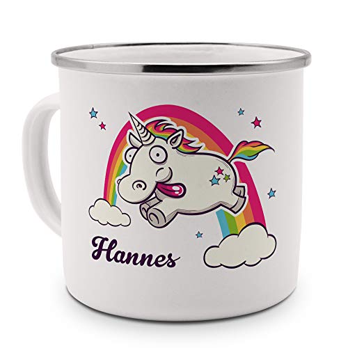 printplanet Emaille-Tasse mit Namen Hannes - Metallbecher mit Design Verrücktes Einhorn - Nostalgie-Becher, Camping-Tasse, Blechtasse, Farbe Silber printplanet Emaille-Tasse mit Namen Hannes - Metallbecher mit Design Verrücktes Einhorn - Nostalgie-Becher, Camping-Tasse, Blechtasse, Farbe Silber von printplanet