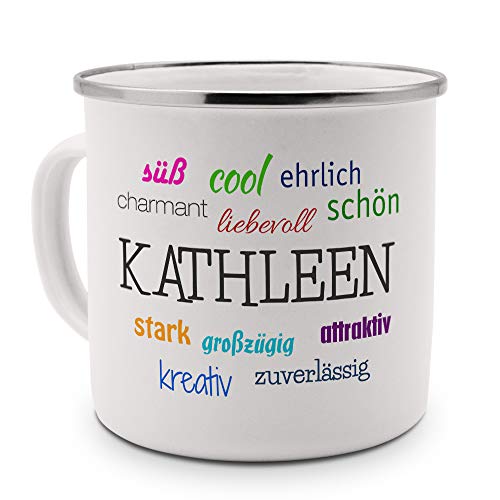 printplanet Emaille-Tasse mit Namen Kathleen - Metallbecher mit Design Positive Eigenschaften - Nostalgie-Becher, Camping-Tasse, Blechtasse, Farbe Silber printplanet Emaille-Tasse mit Namen Kathleen - Metallbecher mit Design Positive Eigenschaften - Nostalgie-Becher, Camping-Tasse, Blechtasse, Farbe Silber von printplanet
