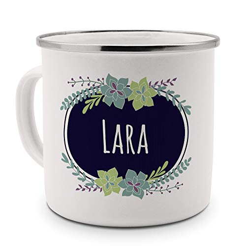 printplanet Emaille-Tasse mit Namen Lara - Metallbecher mit Design Flowers - Nostalgie-Becher, Camping-Tasse, Blechtasse, Farbe Silber printplanet Emaille-Tasse mit Namen Lara - Metallbecher mit Design Flowers - Nostalgie-Becher, Camping-Tasse, Blechtasse, Farbe Silber von printplanet