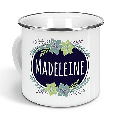 printplanet - Emaille-Tasse mit Namen Madeleine - Metallbecher mit Design Flowers - Nostalgie-Becher, Camping-Tasse, Blechtasse, Farbe Silber, 300ml printplanet - Emaille-Tasse mit Namen Madeleine - Metallbecher mit Design Flowers - Nostalgie-Becher, Camping-Tasse, Blechtasse, Farbe Silber, 300ml von printplanet