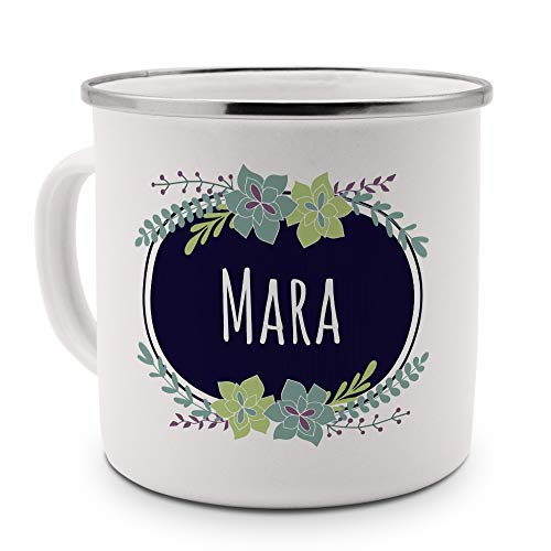 printplanet Emaille-Tasse mit Namen Mara - Metallbecher mit Design Flowers - Nostalgie-Becher, Camping-Tasse, Blechtasse, Farbe Silber printplanet Emaille-Tasse mit Namen Mara - Metallbecher mit Design Flowers - Nostalgie-Becher, Camping-Tasse, Blechtasse, Farbe Silber von printplanet