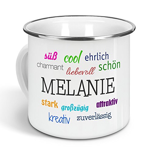 printplanet - Emaille-Tasse mit Namen Melanie - Metallbecher mit Design Positive Eigenschaften - Nostalgie-Becher, Camping-Tasse, Blechtasse, Farbe Silber, 300ml printplanet - Emaille-Tasse mit Namen Melanie - Metallbecher mit Design Positive Eigenschaften - Nostalgie-Becher, Camping-Tasse, Blechtasse, Farbe Silber, 300ml von printplanet