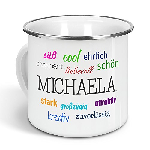 printplanet - Emaille-Tasse mit Namen Michaela - Metallbecher mit Design Positive Eigenschaften - Nostalgie-Becher, Camping-Tasse, Blechtasse, Farbe Silber, 300ml printplanet - Emaille-Tasse mit Namen Michaela - Metallbecher mit Design Positive Eigenschaften - Nostalgie-Becher, Camping-Tasse, Blechtasse, Farbe Silber, 300ml von printplanet