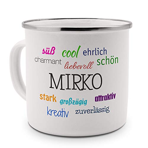 printplanet Emaille-Tasse mit Namen Mirko - Metallbecher mit Design Positive Eigenschaften - Nostalgie-Becher, Camping-Tasse, Blechtasse, Farbe Silber printplanet Emaille-Tasse mit Namen Mirko - Metallbecher mit Design Positive Eigenschaften - Nostalgie-Becher, Camping-Tasse, Blechtasse, Farbe Silber von printplanet