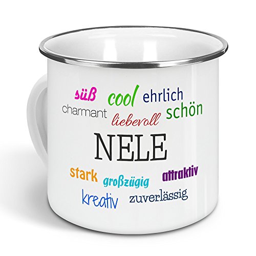 printplanet - Emaille-Tasse mit Namen Nele - Metallbecher mit Design Positive Eigenschaften - Nostalgie-Becher, Camping-Tasse, Blechtasse, Farbe Silber, 300ml printplanet - Emaille-Tasse mit Namen Nele - Metallbecher mit Design Positive Eigenschaften - Nostalgie-Becher, Camping-Tasse, Blechtasse, Farbe Silber, 300ml von printplanet