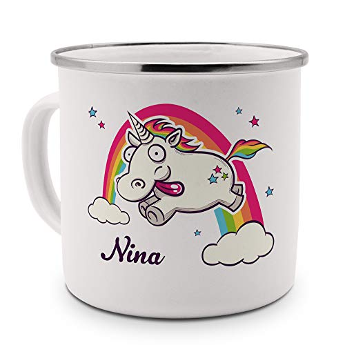 printplanet Emaille-Tasse mit Namen Nina - Metallbecher mit Design Verrücktes Einhorn - Nostalgie-Becher, Camping-Tasse, Blechtasse, Farbe Silber printplanet Emaille-Tasse mit Namen Nina - Metallbecher mit Design Verrücktes Einhorn - Nostalgie-Becher, Camping-Tasse, Blechtasse, Farbe Silber von printplanet