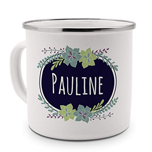 printplanet Emaille-Tasse mit Namen Pauline - Metallbecher mit Design Flowers - Nostalgie-Becher, Camping-Tasse, Blechtasse, Farbe Silber printplanet Emaille-Tasse mit Namen Pauline - Metallbecher mit Design Flowers - Nostalgie-Becher, Camping-Tasse, Blechtasse, Farbe Silber von printplanet