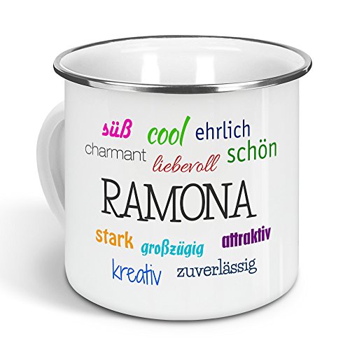 printplanet - Emaille-Tasse mit Namen Ramona - Metallbecher mit Design Positive Eigenschaften - Nostalgie-Becher, Camping-Tasse, Blechtasse, Farbe Silber, 300ml printplanet - Emaille-Tasse mit Namen Ramona - Metallbecher mit Design Positive Eigenschaften - Nostalgie-Becher, Camping-Tasse, Blechtasse, Farbe Silber, 300ml von printplanet