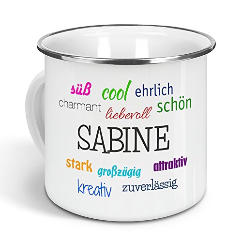 printplanet - Emaille-Tasse mit Namen Sabine - Metallbecher mit Design Positive Eigenschaften - Nostalgie-Becher, Camping-Tasse, Blechtasse, Farbe Silber, 300ml printplanet - Emaille-Tasse mit Namen Sabine - Metallbecher mit Design Positive Eigenschaften - Nostalgie-Becher, Camping-Tasse, Blechtasse, Farbe Silber, 300ml von printplanet
