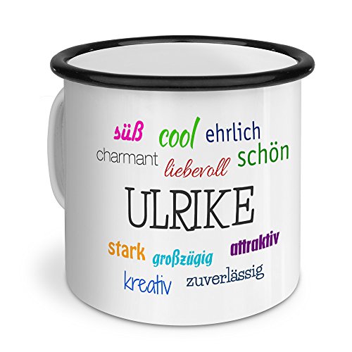 printplanet Emaille-Tasse mit Namen Ulrike - Metallbecher mit Design Positive Eigenschaften - Nostalgie-Becher, Camping-Tasse, Blechtasse, Farbe Schwarz von printplanet