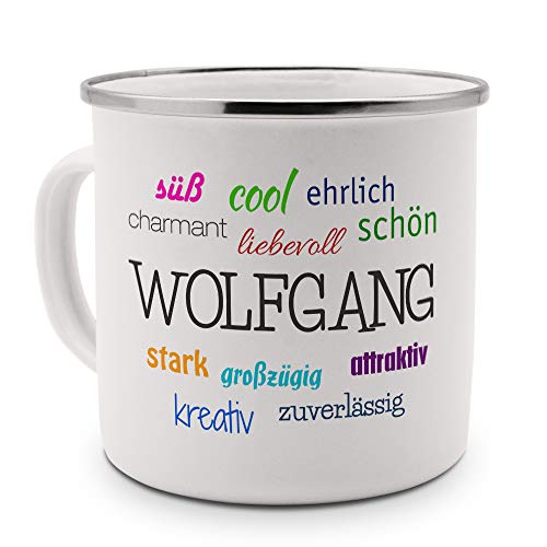 printplanet Emaille-Tasse mit Namen Wolfgang - Metallbecher mit Design Positive Eigenschaften - Nostalgie-Becher, Camping-Tasse, Blechtasse, Farbe Silber printplanet Emaille-Tasse mit Namen Wolfgang - Metallbecher mit Design Positive Eigenschaften - Nostalgie-Becher, Camping-Tasse, Blechtasse, Farbe Silber von printplanet