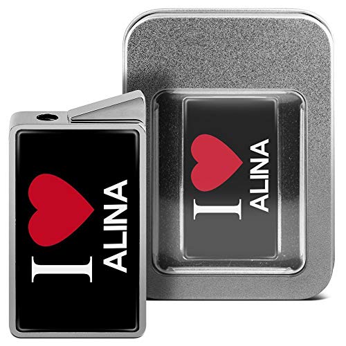 printplanet Feuerzeug mit Namen Alina - personalisiertes Gasfeuerzeug mit Design I Love - inkl. Metall-Geschenk-Box von printplanet