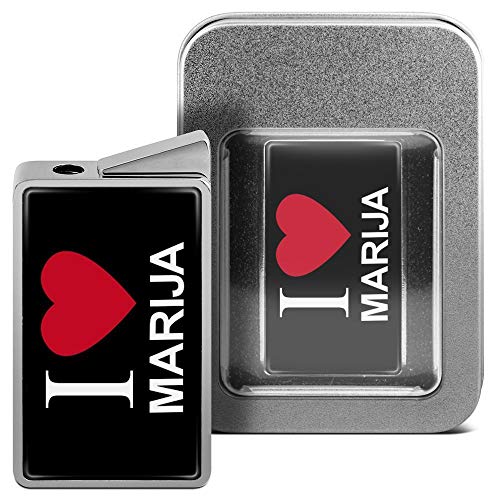 printplanet Feuerzeug mit Namen Marija - personalisiertes Gasfeuerzeug mit Design I Love - inkl. Metall-Geschenk-Box von printplanet