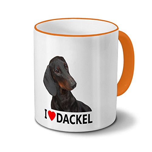 printplanet Hundetasse Dackel - Tasse mit Hundebild Dackel - Becher Orange von printplanet