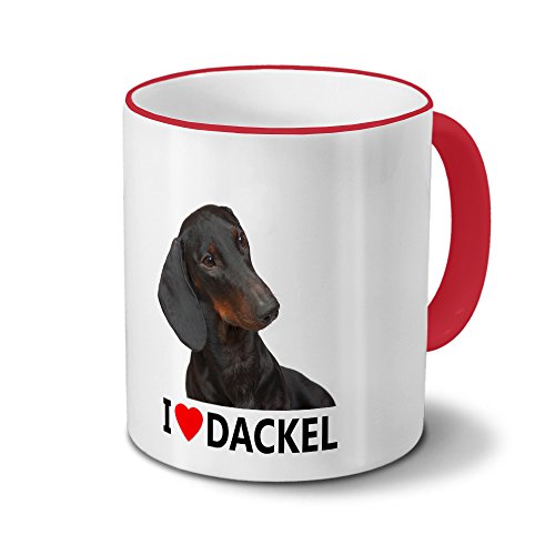 printplanet Hundetasse Dackel - Tasse mit Hundebild Dackel - Becher Rot von printplanet