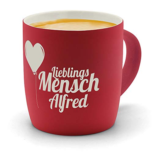 printplanet - Kaffeebecher mit Namen Alfred graviert - SoftTouch Tasse mit Gravur Design Lieblingsmensch - Matt-gummierte Oberfläche - Farbe Rot von printplanet