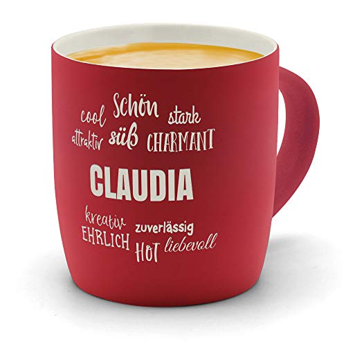 printplanet - Kaffeebecher mit Namen Claudia graviert - SoftTouch Tasse mit Gravur Design Positive Eigenschaften - Matt-gummierte Oberfläche - Farbe Rot von printplanet