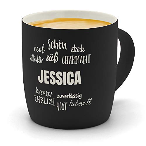 printplanet - Kaffeebecher mit Namen Jessica graviert - SoftTouch Tasse mit Gravur Design Positive Eigenschaften - Matt-gummierte Oberfläche - Farbe Schwarz von printplanet