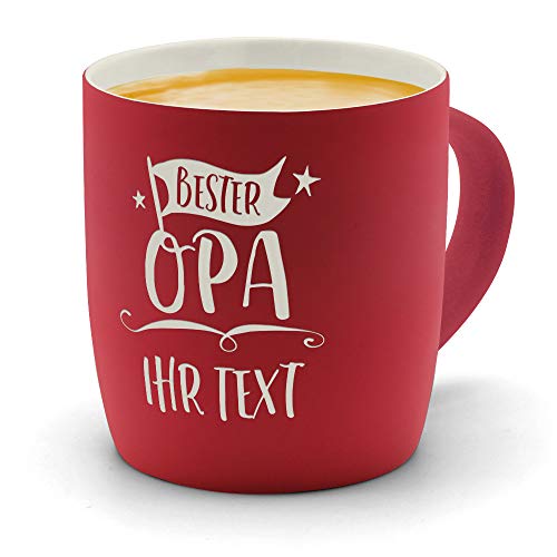 printplanet® - Kaffeebecher mit eigenem Text graviert - SoftTouch Tasse mit Wunschtext - Matt-gummierte Oberfläche - Farbe Rot - Motiv: Bester Opa von printplanet