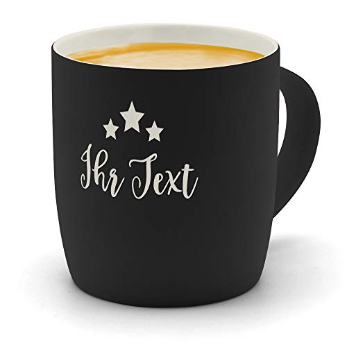 printplanet® - Kaffeebecher mit eigenem Text graviert - SoftTouch Tasse mit Wunschtext - Matt-gummierte Oberfläche - Farbe Schwarz - Motiv: Sterne von printplanet