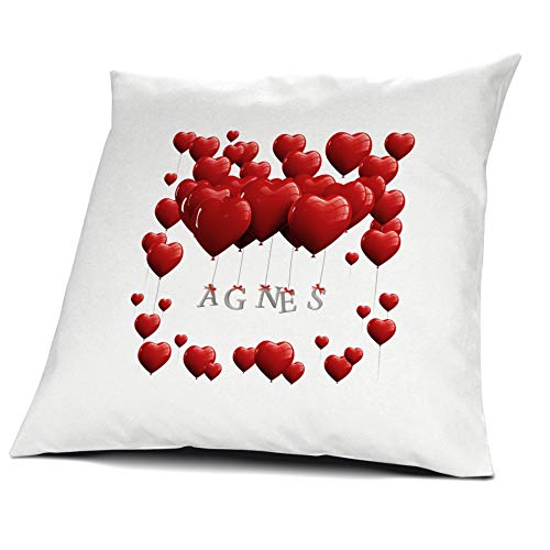 printplanet Kopfkissen Agnes, Kissen mit Füllung, Motiv Herzballons, 40 cm, 100% Baumwolle, Kuschelkissen, Liebeskissen, Namenskissen, Geschenkidee von printplanet