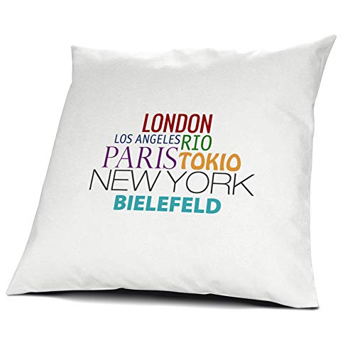 printplanet Kopfkissen Bielefeld, Kissen mit Füllung Famous Cities of The World, 40 cm, 100% Baumwolle, Städtekissen, Souvenir, Geschenkidee von printplanet