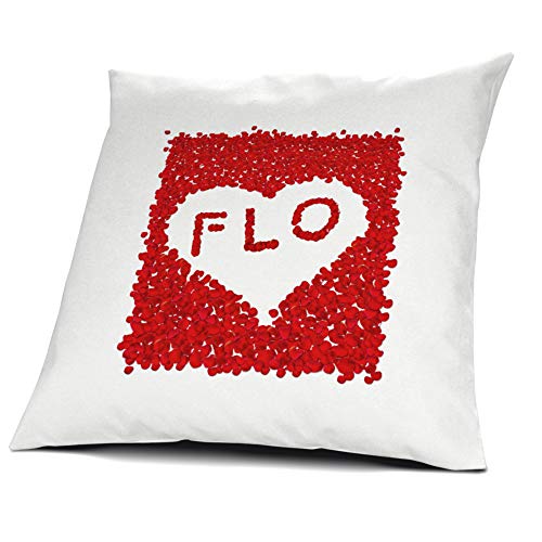 printplanet Kopfkissen Flo, Kissen mit Füllung, Motiv Rosenblätter Herz, 40 cm, 100% Baumwolle, Liebeskissen, Namenskissen, Geschenkidee von printplanet