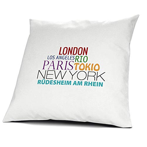 printplanet Kopfkissen Rüdesheim am Rhein, Kissen mit Füllung, Famous Cities of The World, 40 cm, 100% Baumwolle, Städtekissen, Souvenir, Geschenkidee von printplanet