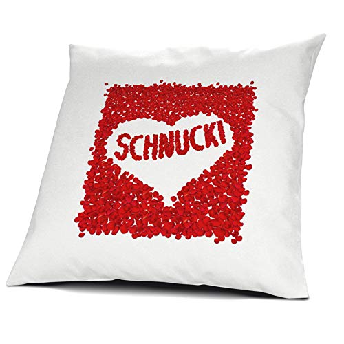 printplanet Kopfkissen Schnucki, Kissen mit Füllung, Motiv Rosenblätter Herz, 40 cm, 100% Baumwolle, Liebeskissen, Namenskissen, Geschenkidee von printplanet