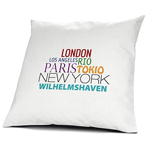 printplanet Kopfkissen Wilhelmshaven, Kissen mit Füllung, Famous Cities of The World, 40 cm, 100% Baumwolle, Städtekissen, Souvenir, Geschenkidee von printplanet