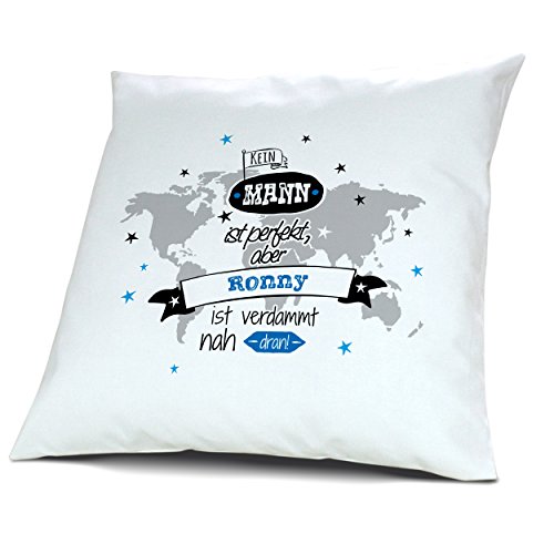 printplanet Kopfkissen mit Namen Ronny - Motiv Nicht Perfekt, Aber, 40 cm, 100% Baumwolle, Kuschelkissen, Liebeskissen, Namenskissen, Geschenkidee von printplanet