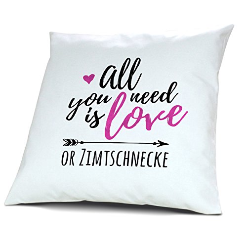 printplanet Kopfkissen mit Namen Zimtschnecke - Motiv All You Need is Love or, 40 cm, 100% Baumwolle, Kuschelkissen, Liebeskissen, Namenskissen, Geschenkidee von printplanet