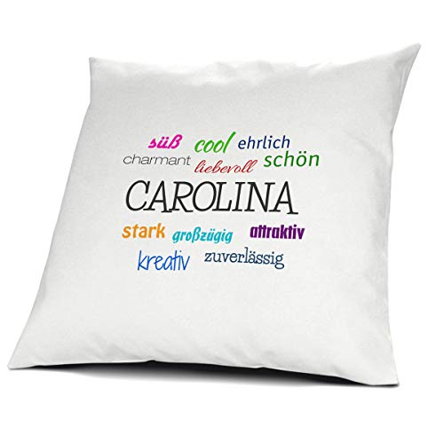 printplanet Kopfkissen mit dem Namen Carolina, Kissen mit Füllung - Positive Eigenschaften, 40 cm, 100% Baumwolle, Kuschelkissen, Liebeskissen, Namenskissen, Geschenkidee printplanet Kopfkissen mit dem Namen Carolina, Kissen mit Füllung - Positive Eigenschaften, 40 cm, 100% Baumwolle, Kuschelkissen, Liebeskissen, Namenskissen, Geschenkidee von printplanet