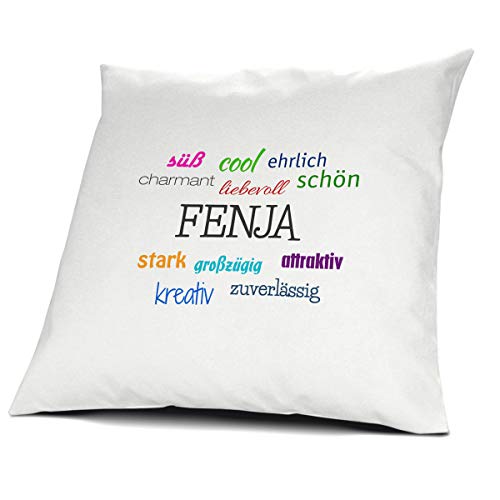 printplanet Kopfkissen mit dem Namen Fenja, Kissen mit Füllung - Positive Eigenschaften, 40 cm, 100% Baumwolle, Kuschelkissen, Liebeskissen, Namenskissen, Geschenkidee von printplanet