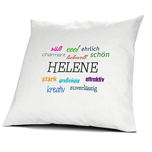 printplanet Kopfkissen mit dem Namen Helene, Kissen mit Füllung - Positive Eigenschaften, 40 cm, 100% Baumwolle, Kuschelkissen, Liebeskissen, Namenskissen, Geschenkidee von printplanet