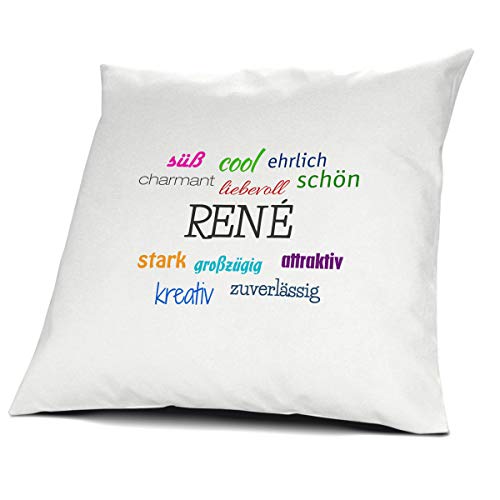 printplanet Kopfkissen mit dem Namen René, Kissen mit Füllung - Positive Eigenschaften, 40 cm, 100% Baumwolle, Kuschelkissen, Liebeskissen, Namenskissen, Geschenkidee printplanet Kopfkissen mit dem Namen René, Kissen mit Füllung - Positive Eigenschaften, 40 cm, 100% Baumwolle, Kuschelkissen, Liebeskissen, Namenskissen, Geschenkidee von printplanet