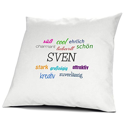 printplanet Kopfkissen mit dem Namen Sven, Kissen mit Füllung - Positive Eigenschaften, 40 cm, 100% Baumwolle, Kuschelkissen, Liebeskissen, Namenskissen, Geschenkidee printplanet Kopfkissen mit dem Namen Sven, Kissen mit Füllung - Positive Eigenschaften, 40 cm, 100% Baumwolle, Kuschelkissen, Liebeskissen, Namenskissen, Geschenkidee von printplanet