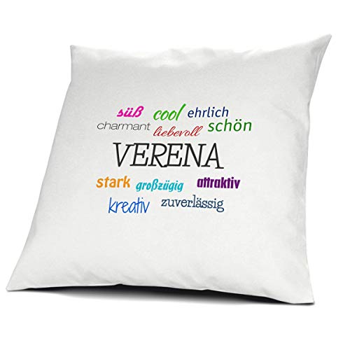 printplanet Kopfkissen mit dem Namen Verena, Kissen mit Füllung - Positive Eigenschaften, 40 cm, 100% Baumwolle, Kuschelkissen, Liebeskissen, Namenskissen, Geschenkidee printplanet Kopfkissen mit dem Namen Verena, Kissen mit Füllung - Positive Eigenschaften, 40 cm, 100% Baumwolle, Kuschelkissen, Liebeskissen, Namenskissen, Geschenkidee von printplanet