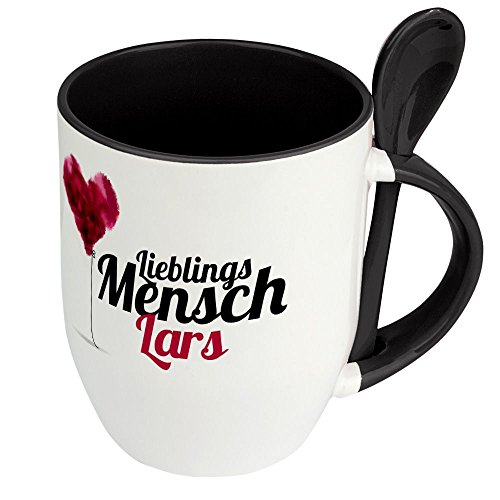 printplanet Löffeltasse mit Namen Lars - Motiv Lieblingsmensch - Namenstasse, Kaffeebecher, Mug, Becher, Kaffeetasse - Farbe Schwarz von printplanet