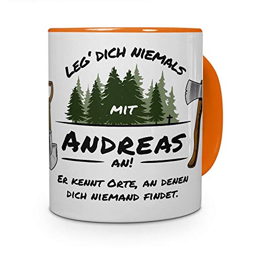 printplanet Tasse - Leg Dich Nicht mit Andreas an - Namenstasse, Kaffeebecher, Mug, Becher, Kaffeetasse - Farbe Orange von printplanet