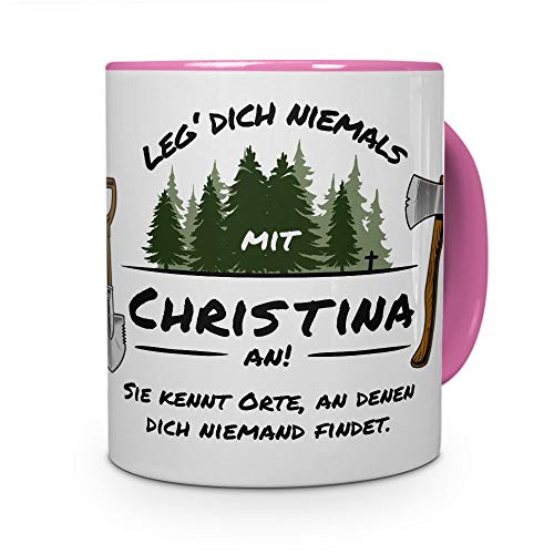 printplanet Tasse - Leg Dich Nicht mit Christina an - Namenstasse, Kaffeebecher, Mug, Becher, Kaffeetasse - Farbe Rosa von printplanet