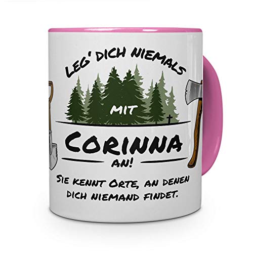 printplanet Tasse - Leg Dich Nicht mit Corinna an - Namenstasse, Kaffeebecher, Mug, Becher, Kaffeetasse - Farbe Rosa von printplanet