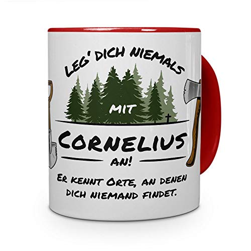 printplanet Tasse - Leg Dich Nicht mit Cornelius an - Namenstasse, Kaffeebecher, Mug, Becher, Kaffeetasse - Farbe Rot von printplanet