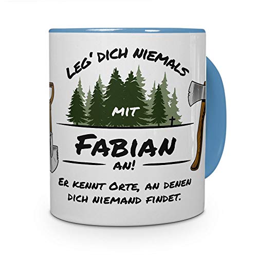 printplanet Tasse - Leg Dich Nicht mit Fabian an - Namenstasse, Kaffeebecher, Mug, Becher, Kaffeetasse - Farbe Hellblau von printplanet