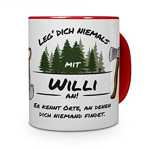 printplanet Tasse - Leg Dich Nicht mit Willi an - Namenstasse, Kaffeebecher, Mug, Becher, Kaffeetasse - Farbe Rot von printplanet