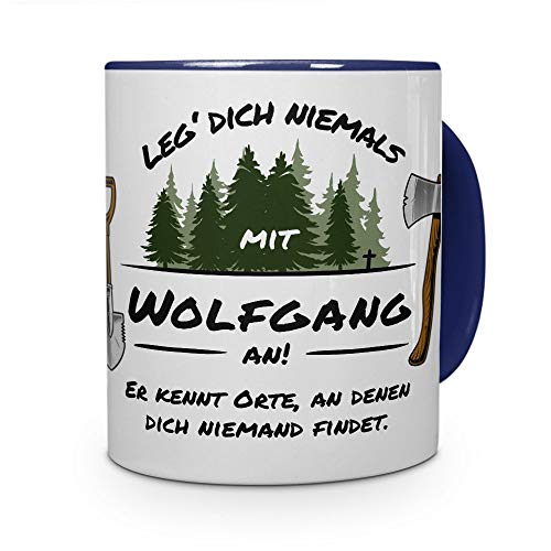 printplanet Tasse - Leg Dich Nicht mit Wolfgang an - Namenstasse, Kaffeebecher, Mug, Becher, Kaffeetasse - Farbe Blau von printplanet