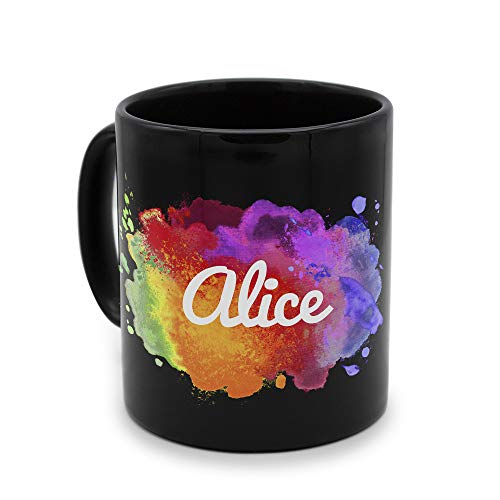 printplanet - Tasse Schwarz mit Namen Alice - Motiv: Color Paint - Namenstasse, Kaffeebecher, Mug, Becher, Kaffeetasse von printplanet