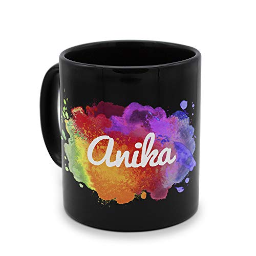 printplanet - Tasse Schwarz mit Namen Anika - Motiv: Color Paint - Namenstasse, Kaffeebecher, Mug, Becher, Kaffeetasse von printplanet