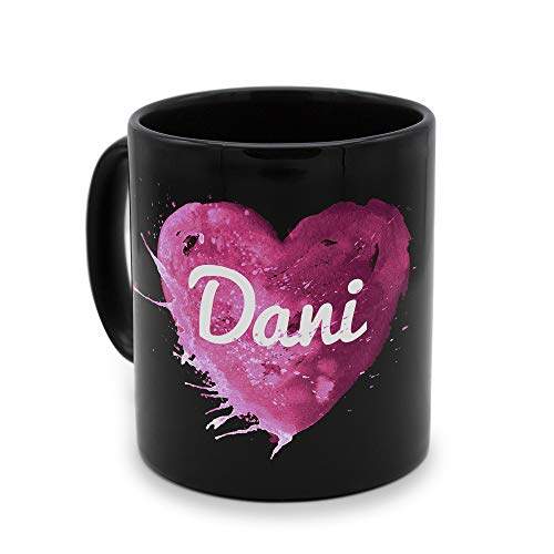 printplanet - Tasse Schwarz mit Namen Dani - Motiv: Painted Heart - Namenstasse, Kaffeebecher, Mug, Becher, Kaffeetasse von printplanet